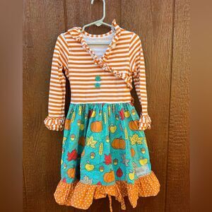 Eleanor Rose Pumpkin Fall Dress Girls Size 5-6 Autumn Accents cottagecore
